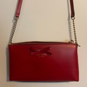 Kate Spade Bow Crossbody Bag Red Gold Chain